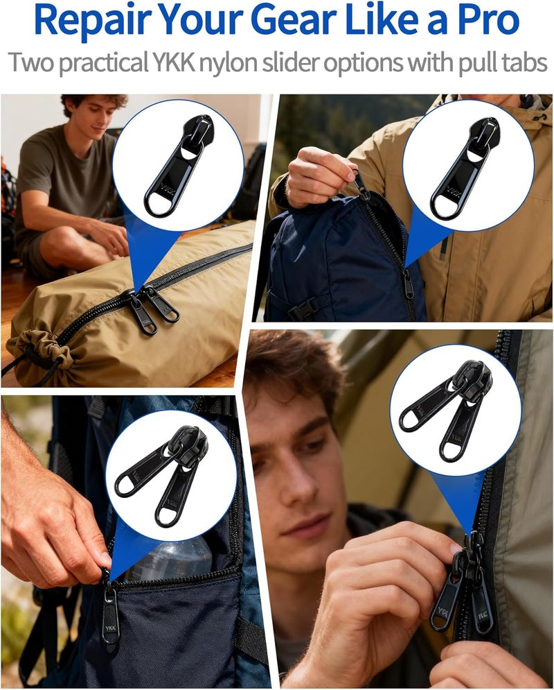 VICHERIA Zipper Repair Kit for YKK #10 Heavy Duty Nylon Zipper Chain 5 Yards Bulk Coil - with 8 Pull-Tab Sliders (4 Long Pull & 4 Double Pull) and Stops，for Outdoor Gear Repair, DIY, Boat Covers, Camping Gear - Image 3